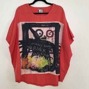 Anntian Silk Cotton Boxy Graphic Abstract SS Shirt Pink Orange Art Wear OS